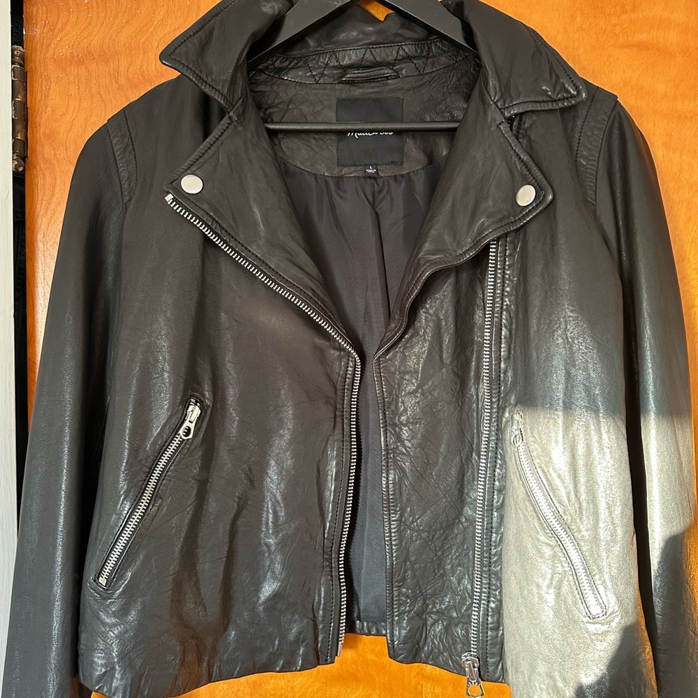 Madewell Washed Leather Oversized Motorcycle Jacket - L - Picture 10 of 12